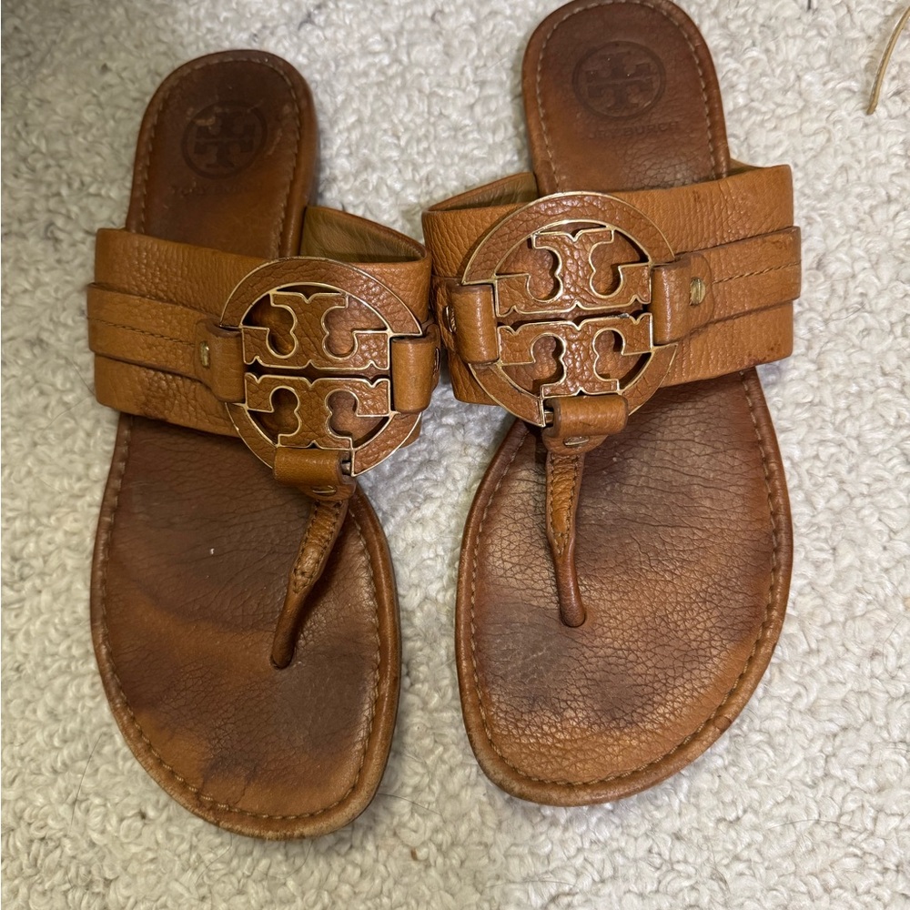 Tory Burch Tan Leather Thong Sandals